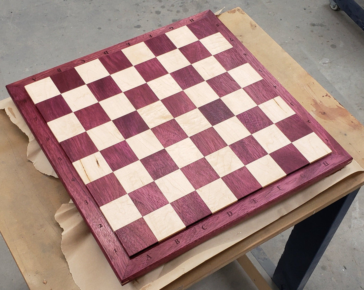 The Richard Chess Board - Purpleheart Hardwood Chess Board - Large Regulation Size - 100% Solid Purple-Heart Wood and Sugar Maple - Handmade in British Columbia